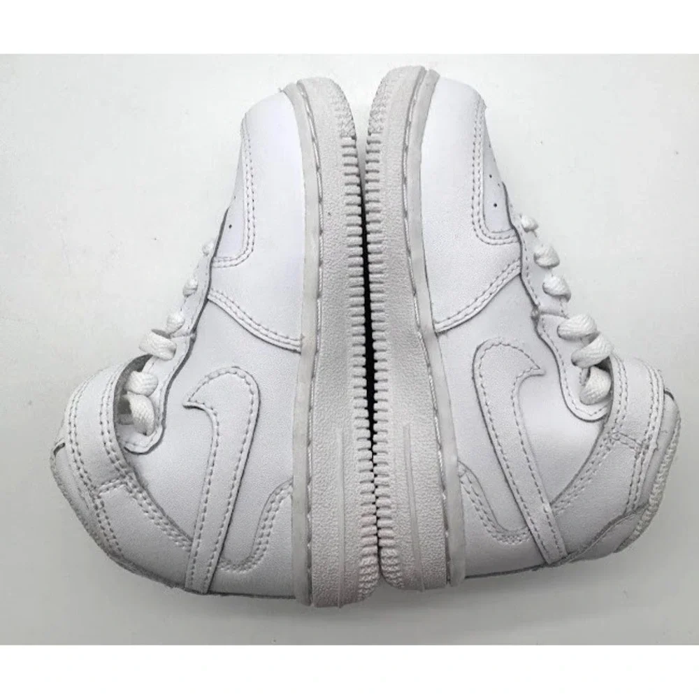 Nike Air Force 1 Mid LE White Leather Kids Sneakers Hook Loop US 8C DH2935-111